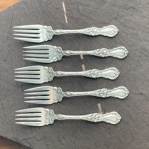 Antique Silver Plate Set of 5 Salad Forks FLORAL 1902 Made by R Wallace Vintage Beautiful Timeless Collectors Gift Multi Motif No Mono