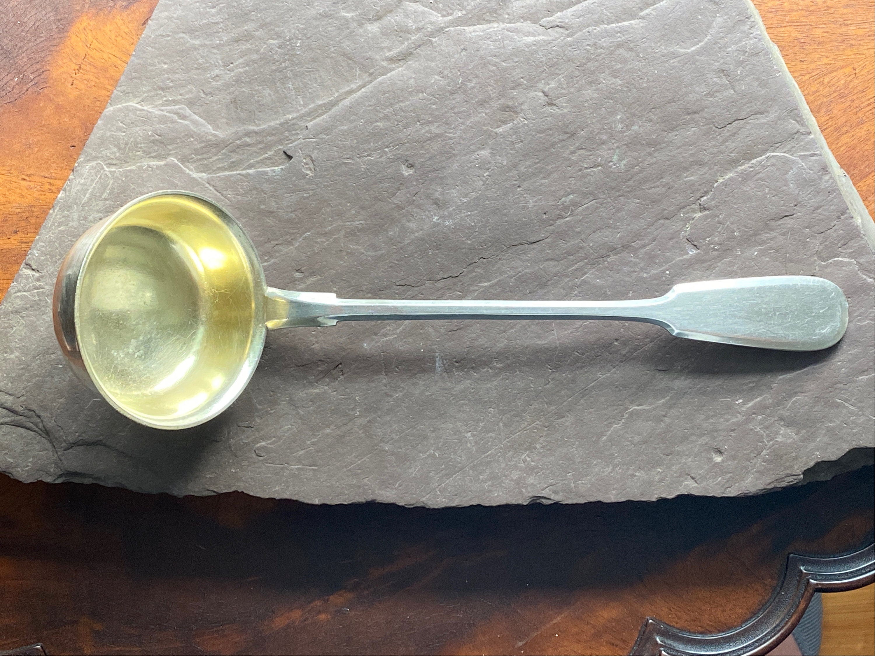 GALW: n FRAGET Gold Gilded Silverplate Galvanized Sturdy 8M BM 4 77 Ladle Mid Late 1800s Very Rare Polish Russian Piece History