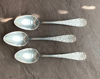 Rogers and Hamilton ACANTHUS 1886 Antique Silverplate Set of 3 Demitasse Spoons Beautiful Vintage Pattern Very Rare No Mono
