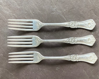 Wm A Rogers A1 GRENOBLE or GLORIA 1906 Antique Silver Plate  Set of 3 Dinner Forks Beautiful Unique Vintage Floral Pattern Rare Find No Mono