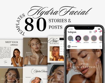 Hydrafacial Social Media Templates: Esthetician Skincare Posts (Canva)