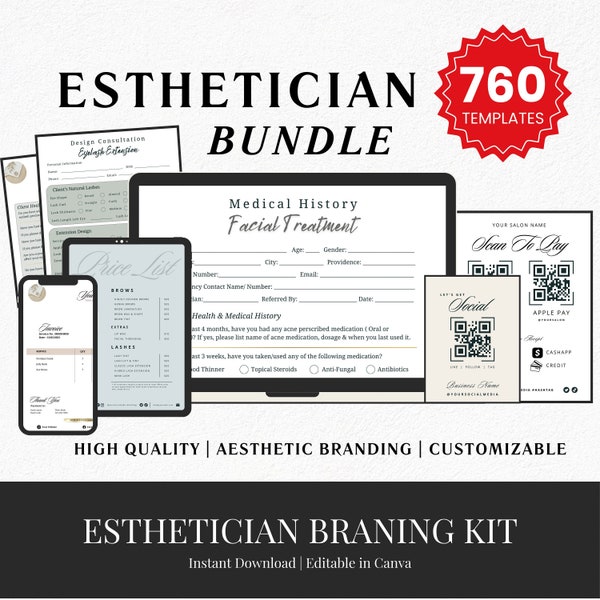 Esthetician Business Plan Template & Esthetician Business Cards, Consent Forms, Medical Aesthetician Consultation Forms