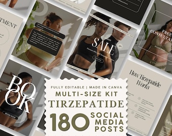 Publicaciones e historias en redes sociales de la clínica GLP-1, contenido de marketing de spa médico con tirzepatida / 180