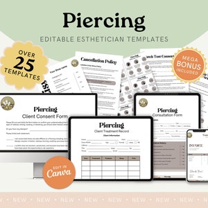 Piercing Consent Form for Piercer Body Piercing Intake Form Piercing Form Client Consultation Form Piercing Aftercare Card For Piercing