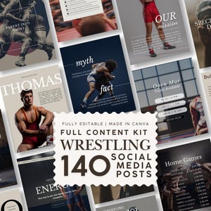 High School Wrestling Instagram Posts, 30 Editable Canva Templates for Teams, Coaches and Athletic Programs, Neutral Canva Template