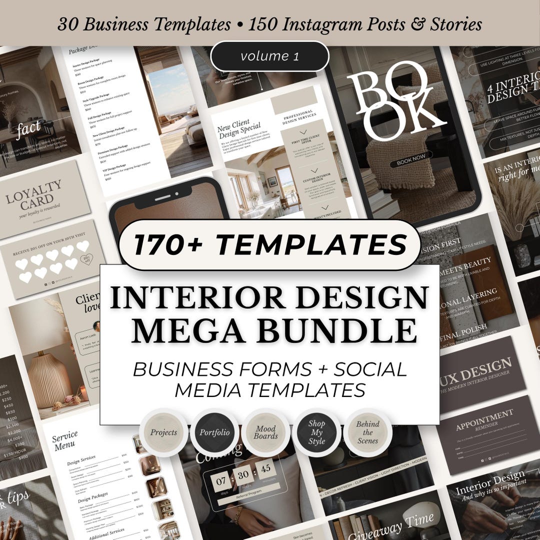 Interior Designer Templates: Forms, Contract & Social Media Bundle ...