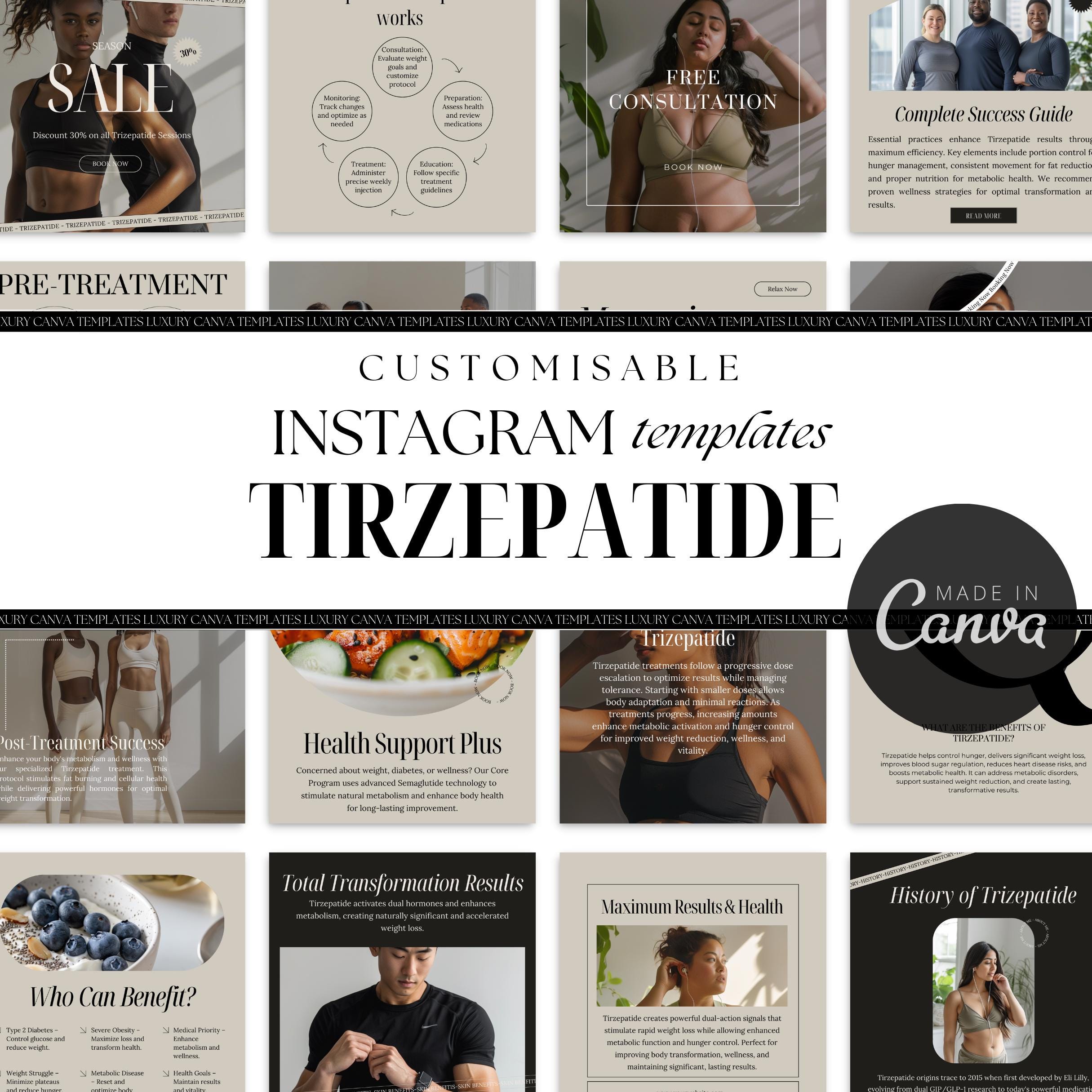 tirzepatide examples GLP-1 Social Media Templates | Tirzepatide Marketing Bundle | Weight  Management Posts | Instagram Kit
