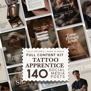 Tattoo Apprentice & Trainer Bundle, 140 Editable Social Media Templates for Tattoo Educators, Mentors, Artists and Training Programs