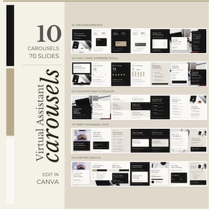 Modelos de Instagram para Assistente Virtual: 10 Carrosséis Perfeitos, 70 Slides Editáveis ​​do Canva