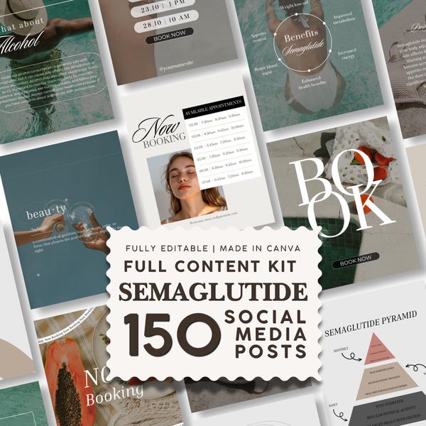 Weight Management Social Media Posts & Stories, Semaglutide and GLP-1 Clinic Marketing Content | 180