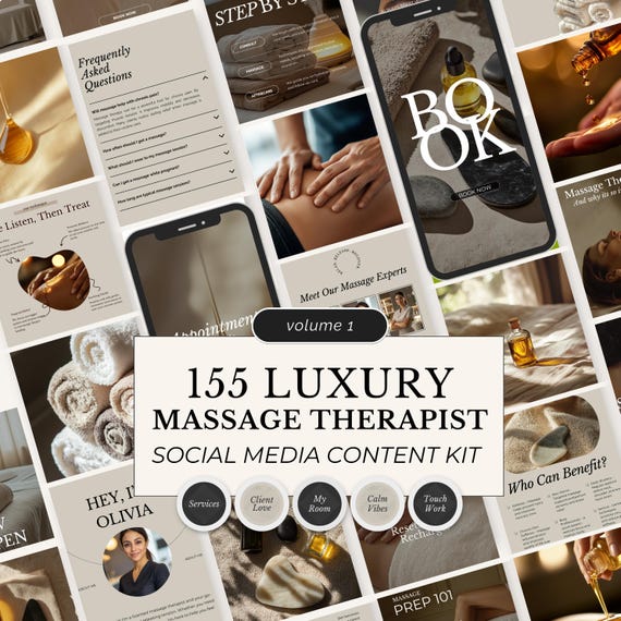 Massage Therapist Instagram Templates: Social Media Marketing Kit (Canva Editable, Digital Download