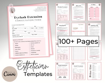 Formularios de admisión de clientes de esteticista: Consentimiento para pestañas, faciales y spa (Plantilla editable de Canva para descarga digital)