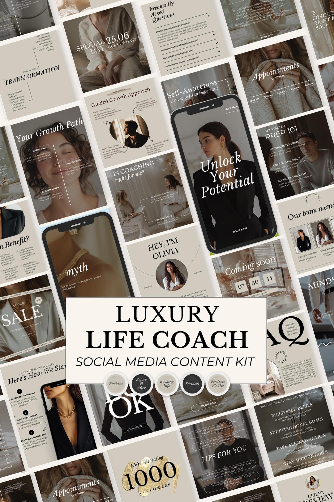 Instagram Templates for Coaches: Elegant Canva Social Media Kit ...