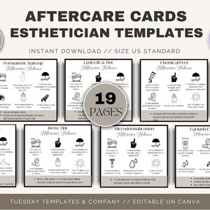 Printable Aftercare Cards Textable Customizable Digital Template for Beauty and Facial Treatment Post Care Instructions