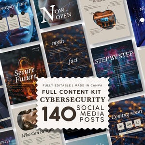 Cybersecurity Social Media Bundle, 140 Editable Marketing Templates for Consultants, MSPs, Tech Companies and Security Experts