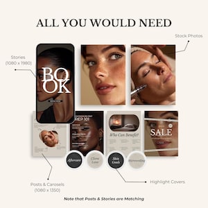 May include: A promotional graphic with the text "ALL YOU WOULD NEED" and various elements, including stock photos, phone mockups with the word "BOOK", and highlight covers. The image is designed for social media marketing.