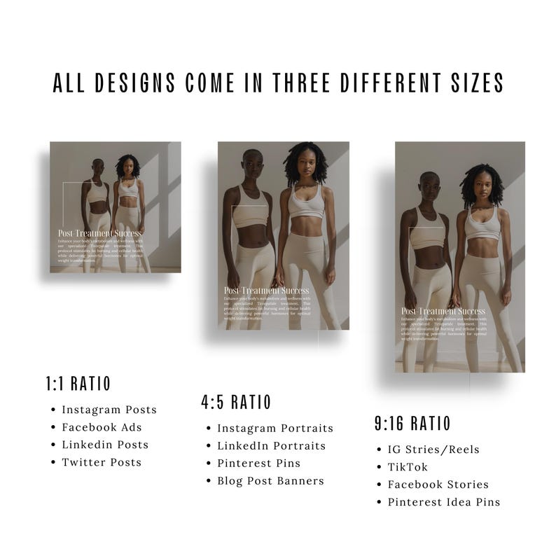 Professional clinic marketing template featuring weight loss success story layouts