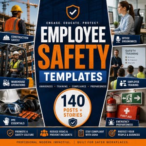 Employee Safety Social Media Bundle, Editable Templates for Workplace Training, HR Teams, Managers and Business Safety Programs