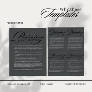 Puede incluir: Plantillas de color gris oscuro con instrucciones para el cuidado posterior de los piercings. Las plantillas incluyen texto sobre limpieza, evitar tocar y mantener el &aacute;rea seca. Las palabras "Why these Templates" est&aacute;n en la parte superior.