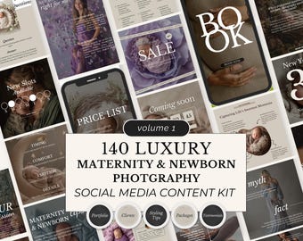 Plantillas fotográficas para recién nacidos y maternidad: Kit editable para redes sociales