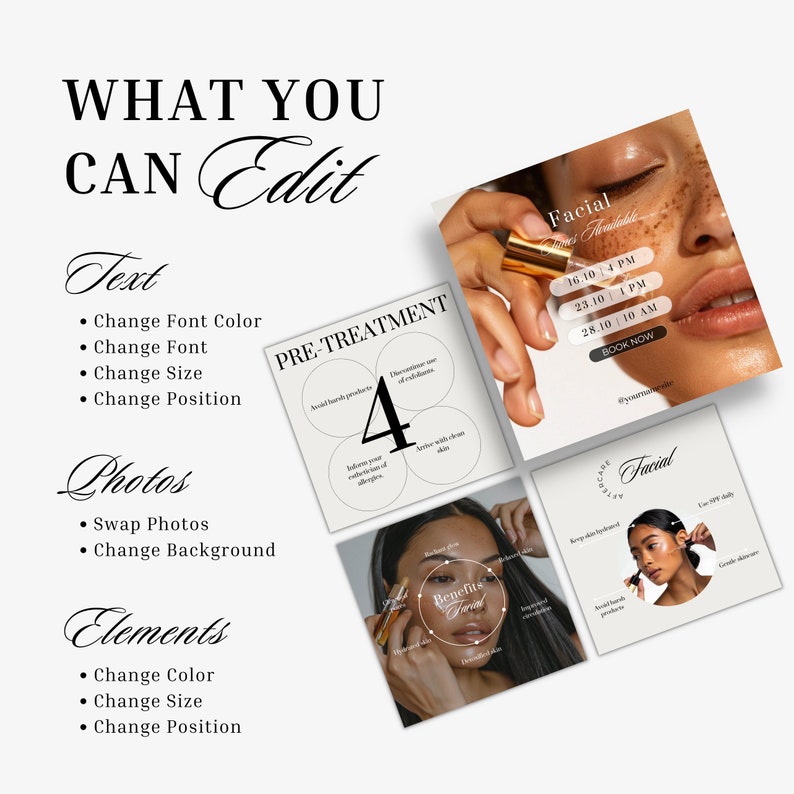 Facial Posts and Instagram Stories, Neutral Canva Templates for Estheticians image 3