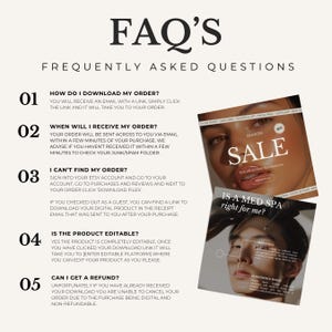 Puede incluir: Un documento digital de preguntas frecuentes con el t&iacute;tulo "FAQ'S" y el subt&iacute;tulo "FREQUENTLY ASKED QUESTIONS". Aborda preguntas sobre la descarga de pedidos, la recepci&oacute;n de pedidos, la b&uacute;squeda de pedidos, la edici&oacute;n de productos y los reembolsos. Tambi&eacute;n se incluyen dos im&aacute;genes promocionales.