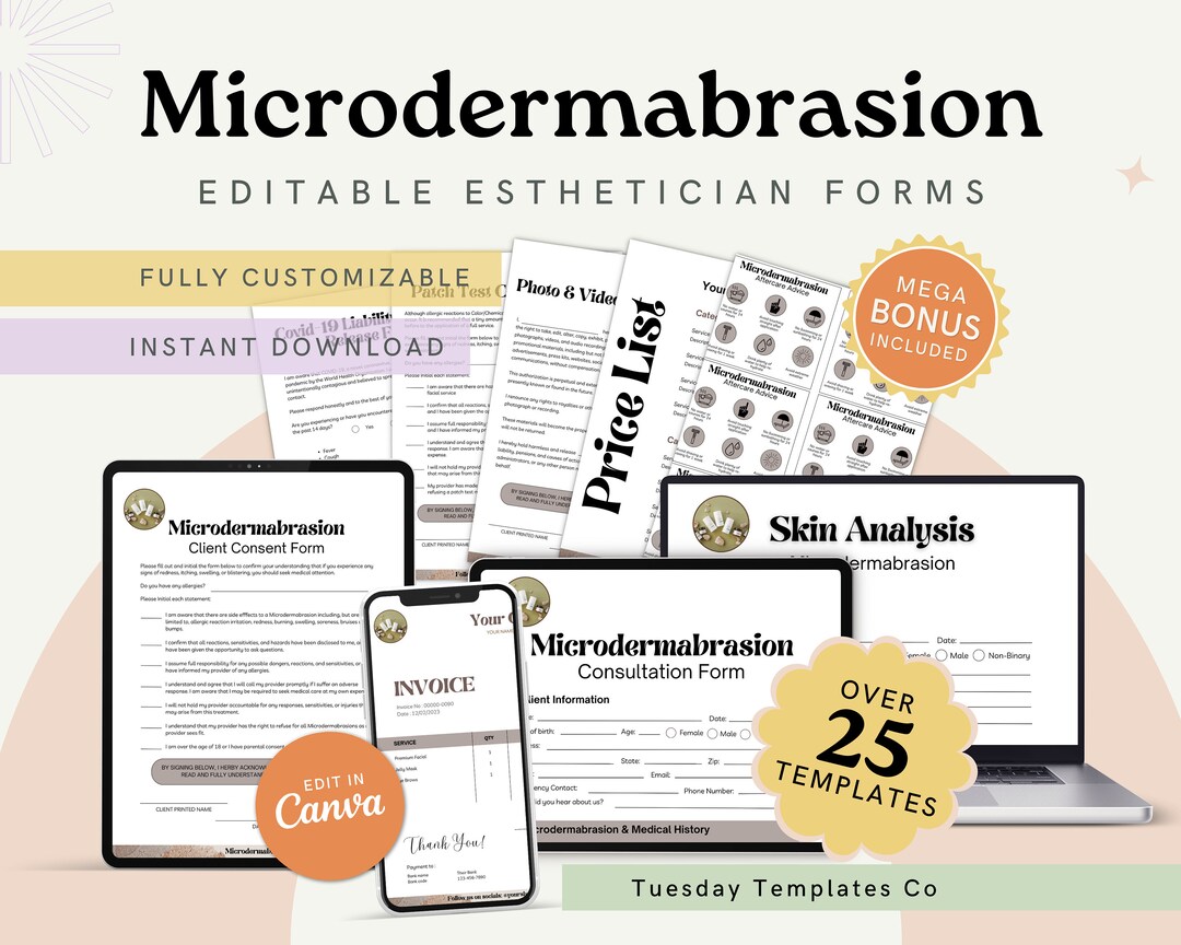Microdermabrasion Aftercare Card for Skincare Consent Form for Etsy