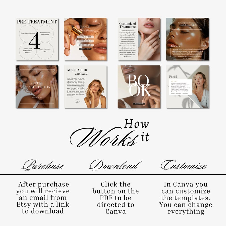 Facial Posts and Instagram Stories, Neutral Canva Templates for Estheticians image 8