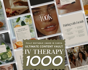 Inlägg om IV-terapi på sociala medier, innehåll för IV-hydrering på Instagram, marknadsföringskit för Med Spa & Wellness Clinic | 1000