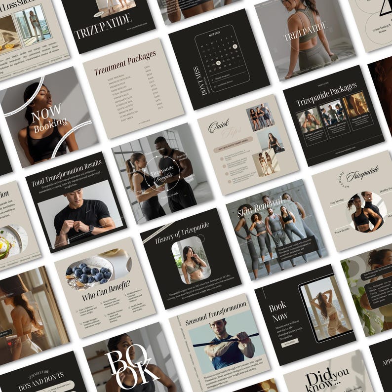Professional Tirzepatide social media template featuring modern medical design for weight loss clinics