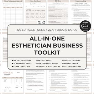 Lot de formulaires pour esthéticienne, formulaires de spa modifiables, modèles Canva, réception des clients, consentement, cartes de suivi, téléchargement immédiat