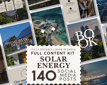 Solar Energy Instagram Templates, Renewable Energy Social Media Posts, Stories, Highlight Covers and Stock Photos for Solar Companies | 140