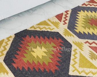 Indian Wool Jute Area Rug, Vintage  Style Kilim Rug, Boho Decor, Custom Size