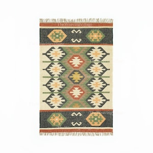 Traditional Indian Area Rug, Handmade Wool Jute Kilim Rug, Ecofriendly Natural Rug, Rustic Boho Decor, Indian Dhurrie Rug, Bohemian Kilim