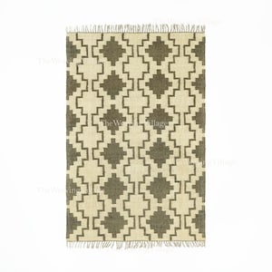 Southwestern Kilim Rug, Living Room Carpet, Indian Dhurrie Rug, Handmade Wool Jute Kilim Rug, Decorative Flatweave Carpet, Bohemian Kilim