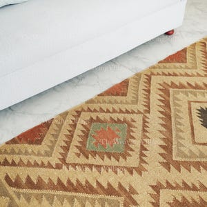 Living Room Carpet, Rectangle Kilim Rug, Ecofriendly Rug, Bohemian Kilim Rug, Navajo Kilim Rug, Indian Dhurrie Rug, Handmade Wool Jute Kilim