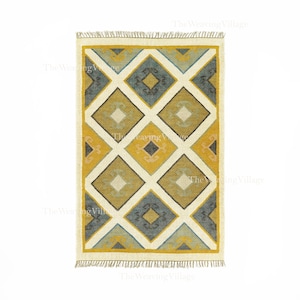 Handmade Kilim Carpet, Wool & Jute Dhurrie, Sustainable Area Rug, Southwestern Kilim, Boho Decor Rug, Decorative Flatweave Carpet, Aztec Rug