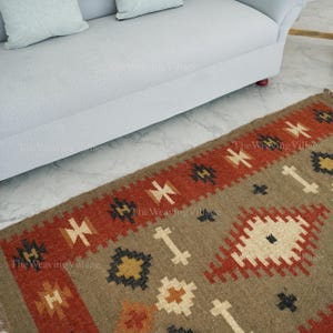 Wool & Jute Rug, Hand Woven Wool Jute Kilim Rug, Southwestern Kilim Rug, Kilim Dhurrie Rug, Living Room Carpet, Boho Decor, Geometric Rug