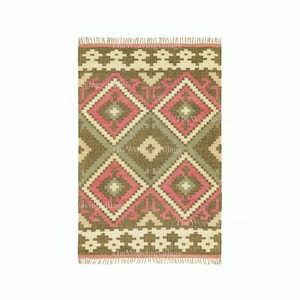Wool & Jute Dhurrie, Handwoven Kilim Rug, Indian Dhurrie Rug, Decorative Flatweave Carpet, Rustic Home Decor, Traditional Indian Dhurrie Rug