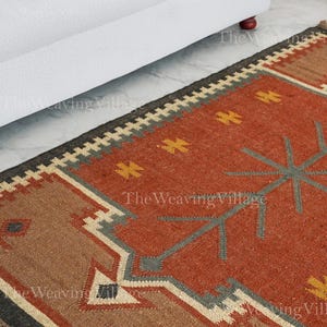 Handwoven Kilim Rug, Traditional Indian Rug, Kilim Dhurrie, Boho Rustic Home Decor, Southwestern Kilim Rug, Living Room Carpet, Custom Rug