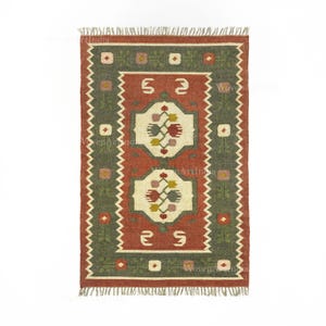 Indian Dhurrie Rug, Handmade Wool Jute Kilim Rug, Sustainable Area Rug, Vintage Flatweave Carpet, Southwestern Kilim Rug, Bohemian Kilim Rug