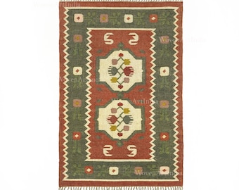 juteRug, Vintage  Rug, Handwoven Wool Jute Rug, Kilim Area Rug, Traditional Indian Jute Rug, Boho Living Room Decor