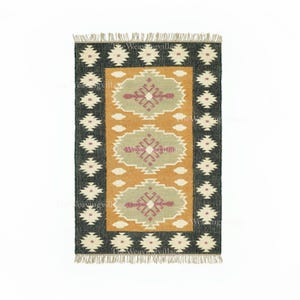 Ecofriendly Natural Rug, Indian Dhurrie Rug, Rectangle Kilim Rug, Decorative Flatweave Carpet, Wool & Jute Dhurrie Rug, Sustainable Area Rug