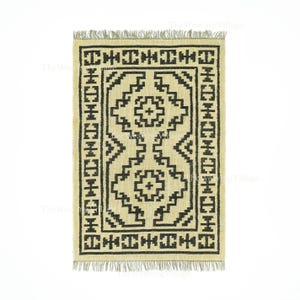 Decorative Flatweave Rug, Indian Dhurrie Rug, Handmade Wool Jute Kilim Rug, Southwestern Kilim Rug, Sustainable Area Rug, Bohemian Kilim Rug