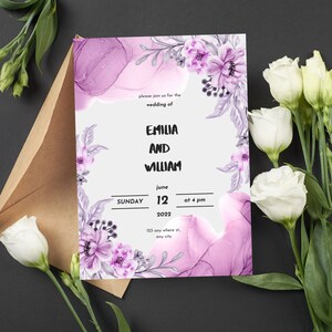 Cartão de casamento elegante, cartão de casamento personalizado, cartão de convite, cartão de casamento, convite de união, convite para casamento, cartão de casamento editável