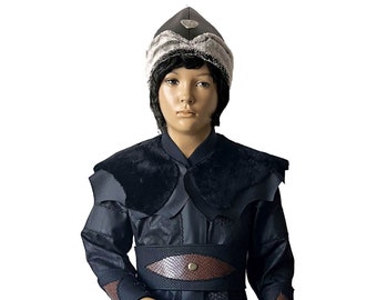 Traditional Ertugrul Gazi  Handmade Leather Alp Costume With Buttons Black For Kids