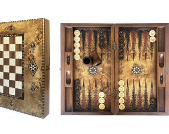 King Handmade Wooden Inlaid Backgammon Set Wide with Numerator