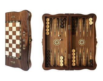 Carvo Handmade Walnut Backgammon Set With Checkers Mid Size