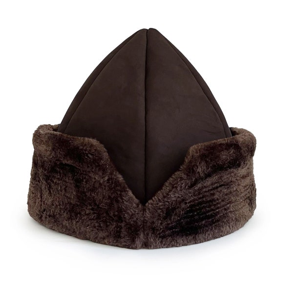 Traditional Börk Hat Dark Brown Nubuck Leather With Brown Fur