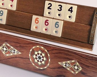 Handmade Massive Wooden Rummi Game Set Mosaic Inlaid Rosewood - Rummy Cube Set - Okey Game Set - Tile Rummy